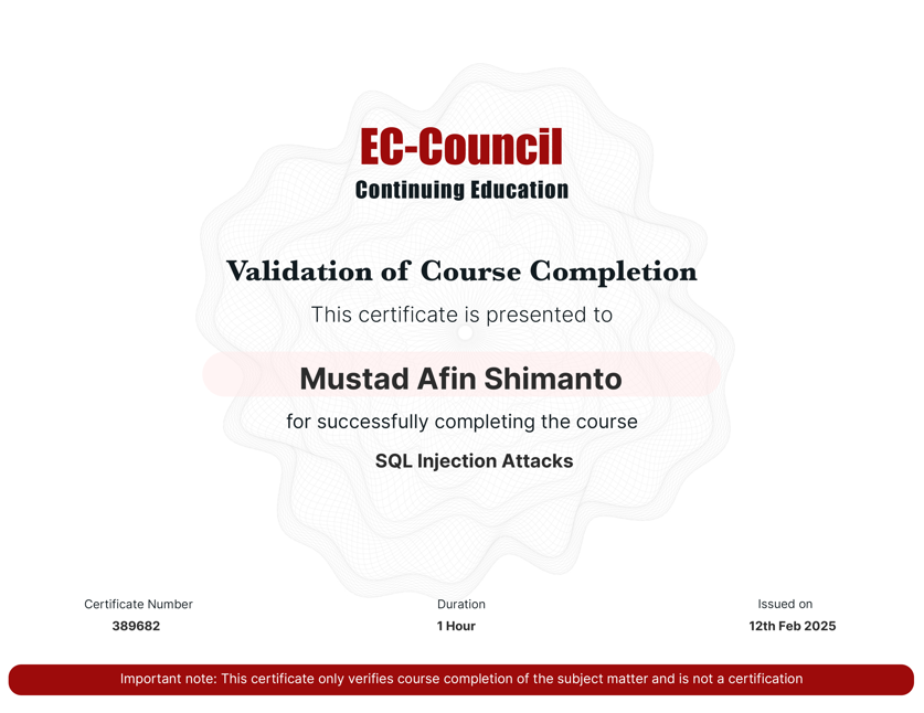EC-Council SQL Injection Certificate