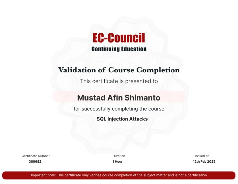EC-Council SQL Injection Certificate