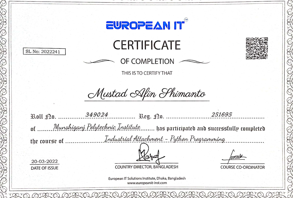 European IT Python Programming Certificate
